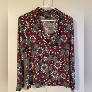East 5th Women's Red and Black Floral Long Sleeve Cowl Neck Top
